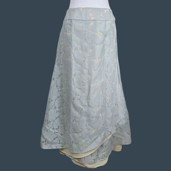 J. Jill Linen Floral Cut Out Maxi Skirt 8 Layered Blue A-Line Pastel Soft Girl - Picture 1 of 8